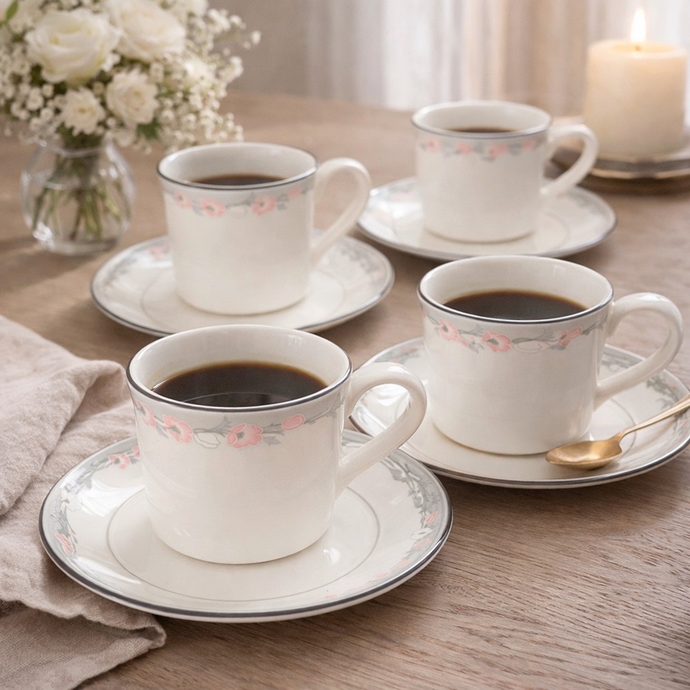Vintage Royal Doulton Coffee Cups & Saucers – Park Lane Pattern (c.1986)